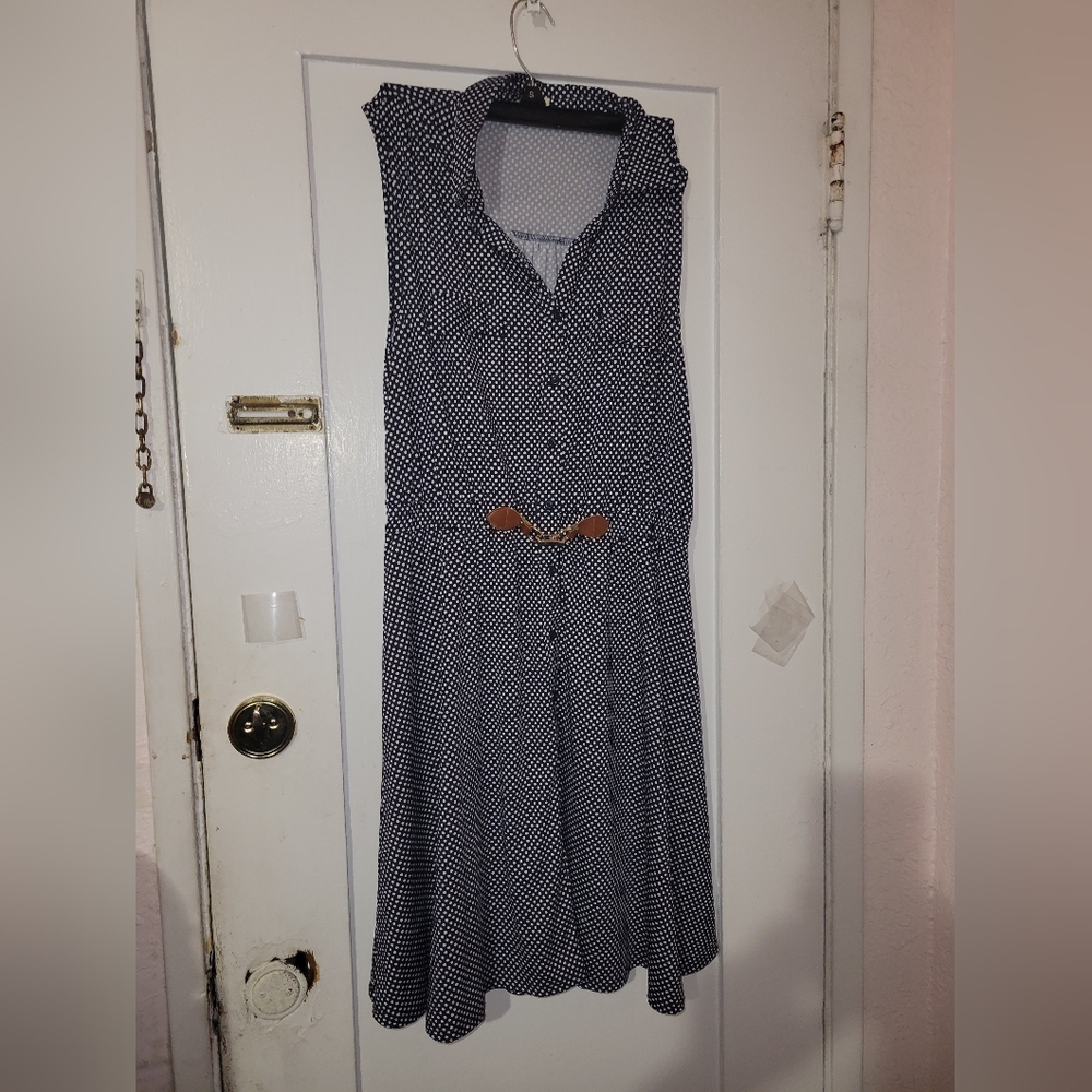 Indigo Rose Navy Blue White Polka Dot Sleeveless Dress Belt Dress Size M